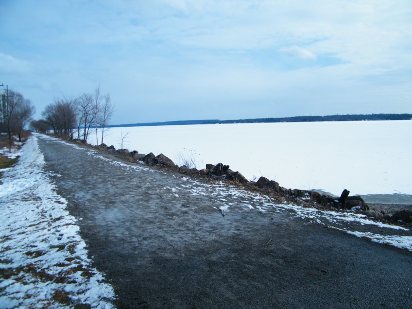 Waterfront trail where I sometimes go running. Though by the beginning of February the lake did have ice, it was still not thick enough to walk on.