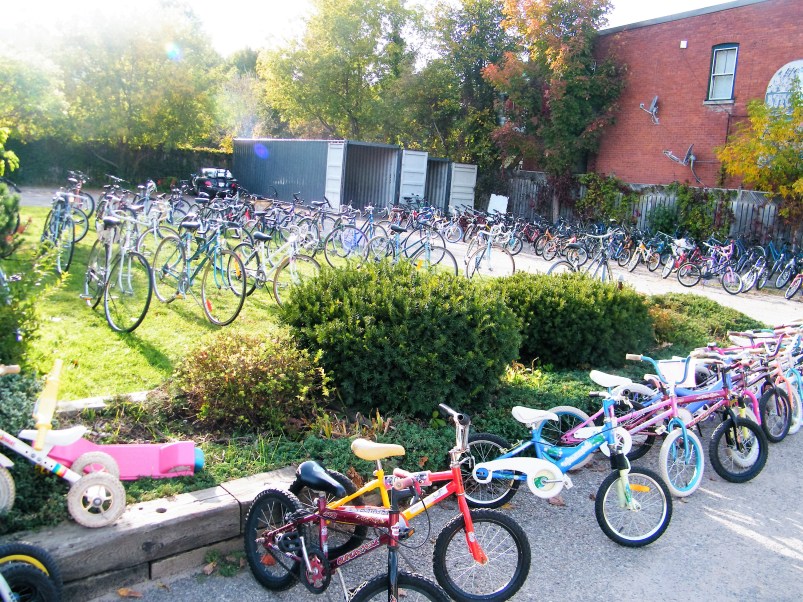A portion of the selection of the many bikes set up for display for the customer each day.