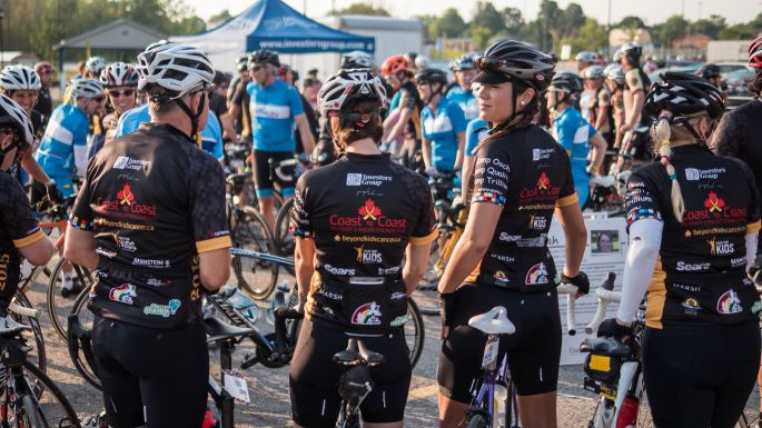 Riders gathering before their morning send off on their various routes. Photo provided by Sharon Andres.