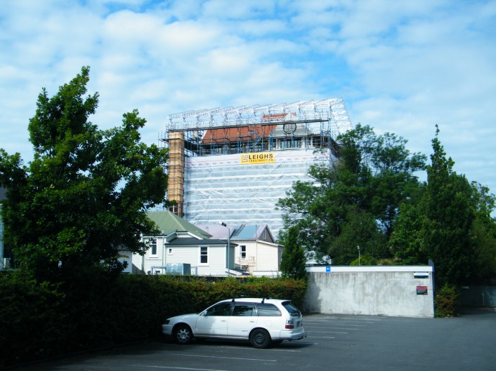 This building sits in a cocoon of scaffolding while major restorations take place.
