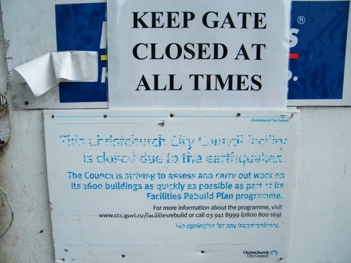 Took this picture of this faded sign. Over 1600 buildings were closed as a result of the 2011 earthquake.